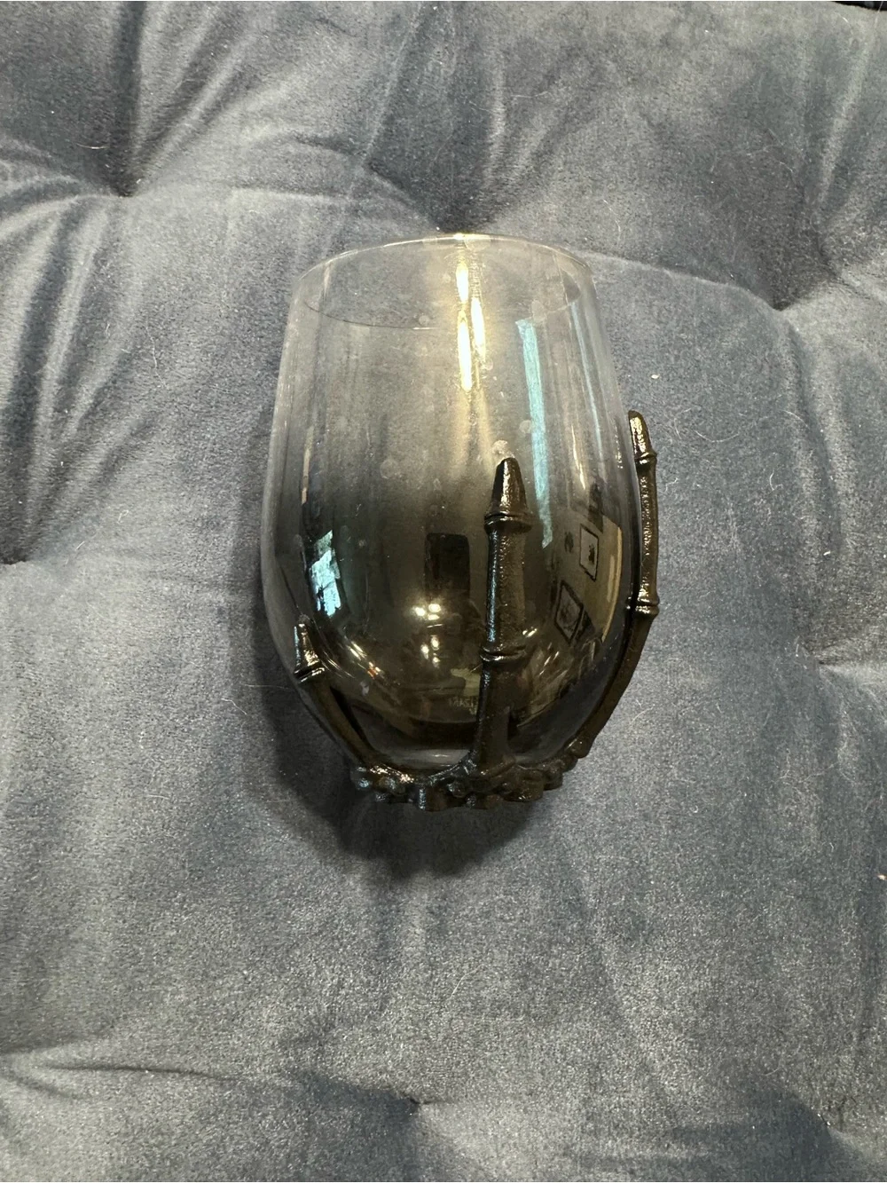 Smoky Glass Tumblers with Black Metal Cage Accent (Set of 1)